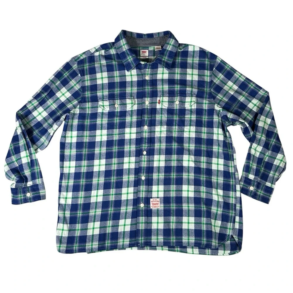 Levi's Long Sleeve Plaid Button Down Shirt Men's XXL Relaxed Fit Overshirt